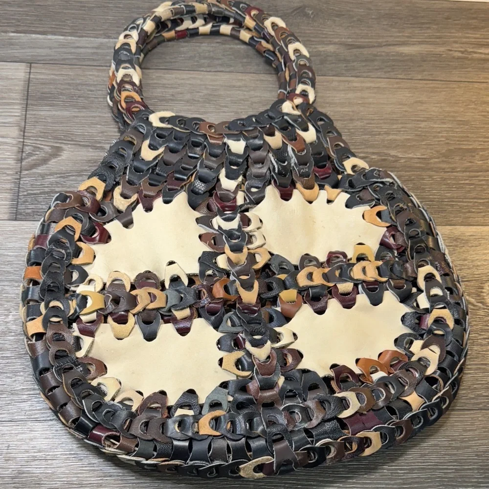 Handcrafted Multicolor leather Woven Bag